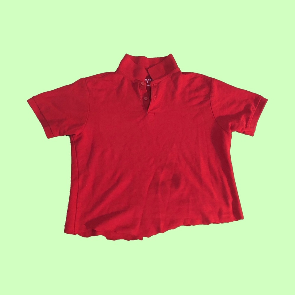 Simple Red Collared Crop Top Collar